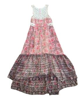 Free People Pink Floral Crochet-Trim Maxi Dress